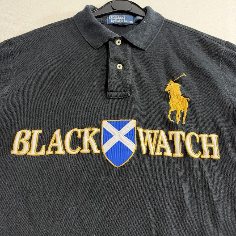 Men Polo Ralph Lauren Blackwatch Scotland Black #2 Polo Shirt Size M Custom Fit - Picture 4 of 9